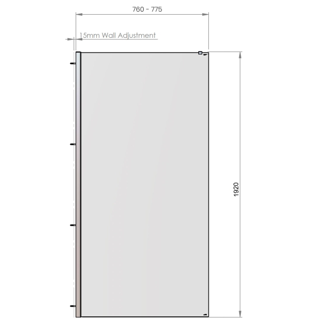 Signature Horizon Wetroom Glass Shower Screen 1920mm H x 800mm W - Silver  | Dimension Image