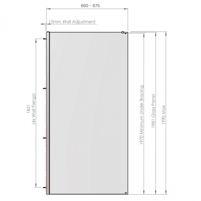 Signature Horizon Wet Room Glass Shower Screen 1990mm H x 700mm W