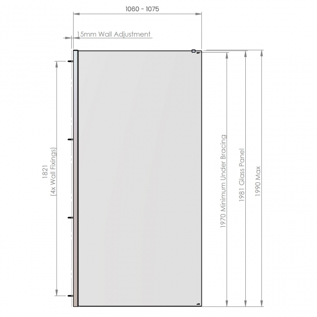 Signature Horizon Wet Room Glass Shower Screen 1990mm H x 1100mm W