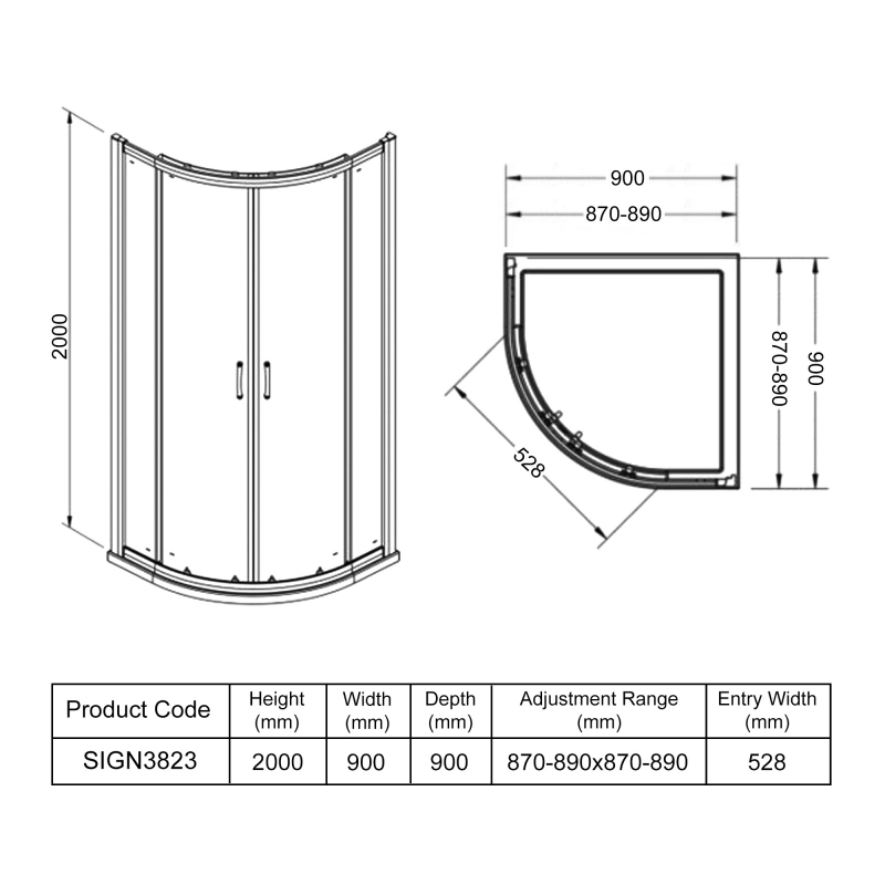 Signature Icon Quadrant Shower Enclosure 900mm x 900mm - 8mm Glass