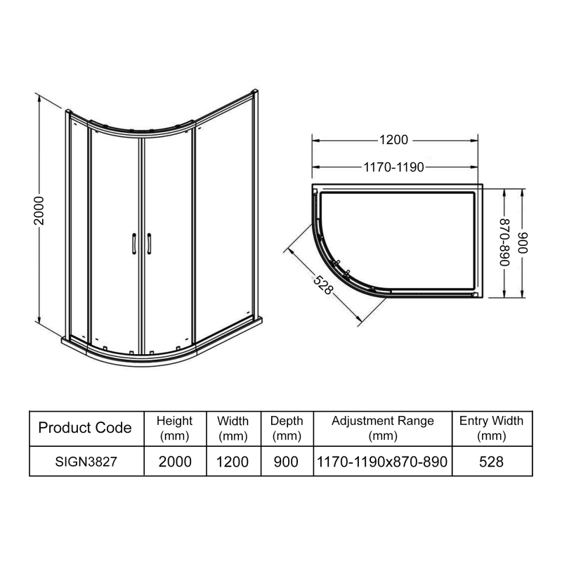 Signature Icon Offset Quadrant Shower Enclosure 1200mm x 900mm - 8mm Glass