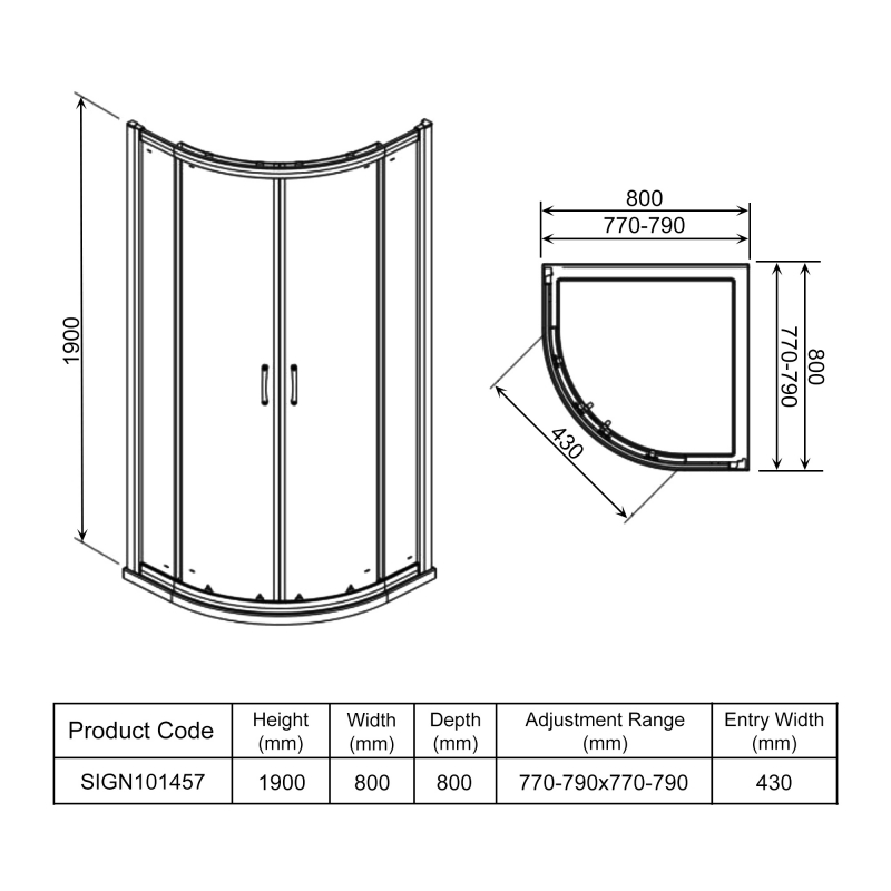 Signature Inca 2-Door Quadrant Shower Enclosure 800mm x 800mm - 8mm Glass