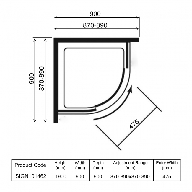 Signature Inca 1-Door Quadrant Shower Enclosure 900mm x 900mm - 8mm Glass