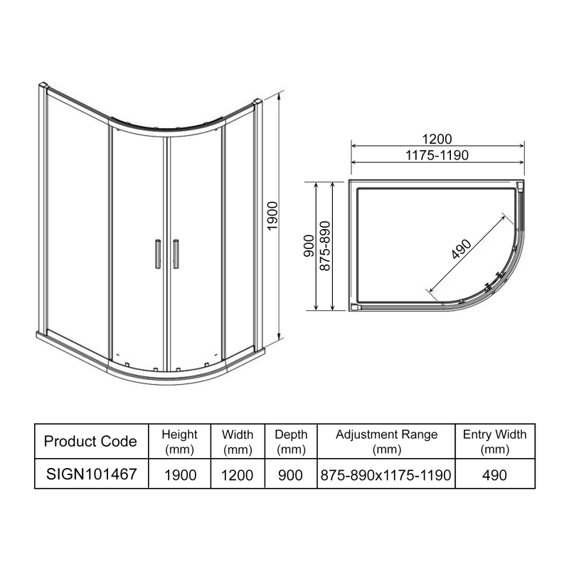 Signature Inca 2-Door Offset Quadrant Shower Enclosure 1200mm x 900mm - 8mm Glass