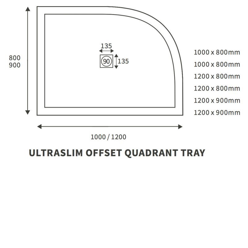 Signature Grade Offset Quadrant Shower Tray with Waste 1000mm x 800mm - Right Handed
