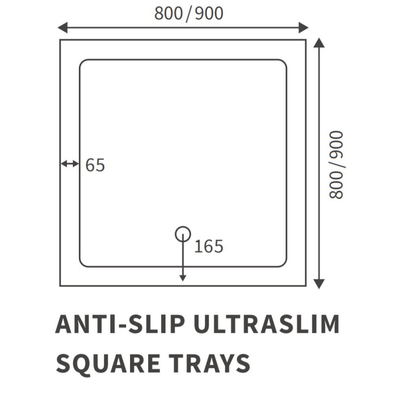 Signature Inca Square Anti-Slip Shower Tray with Waste 800mm x 800mm - Ultraslim