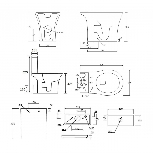 Signature Indus Open Back Close Coupled Rimless Toilet with Push Button Cistern - Soft Close Seat