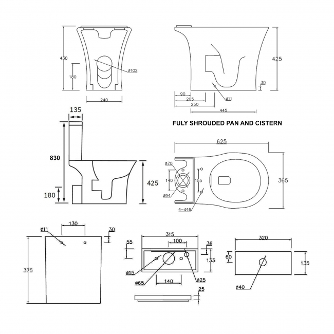 Signature Indus Rimless Close Coupled Fully Shrouded Toilet with Push Button Cistern - Soft Close Seat