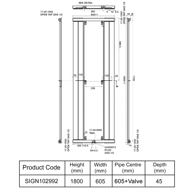 Signature Joy Mirrored Vertical Radiator 1800mm H x 605mm W - White