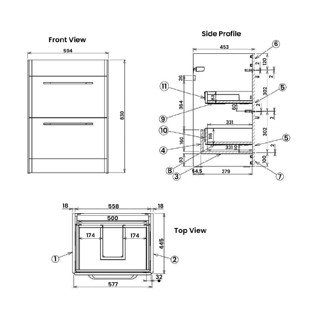 Signature Kalmar Floor Standing 2-Drawer Vanity Unit with Basin 610mm Wide - White Gloss
