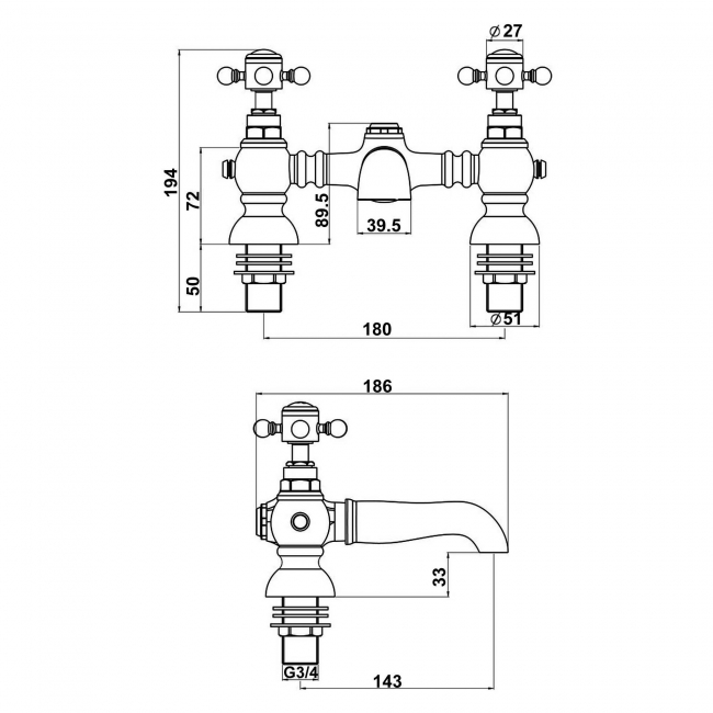 Signature Kensington Bath Filler Tap Pillar Mounted - Chrome
