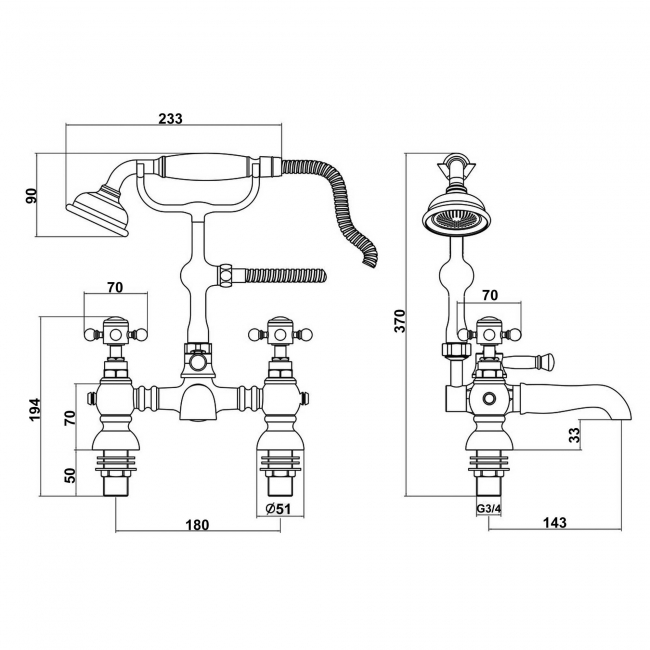 Signature Kensington Bath Shower Mixer Tap with Shower Kit - Chrome