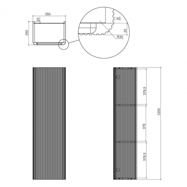 Signature Lucille Wall Hung 1-Door Tall Unit 350mm Wide - Textured Oak