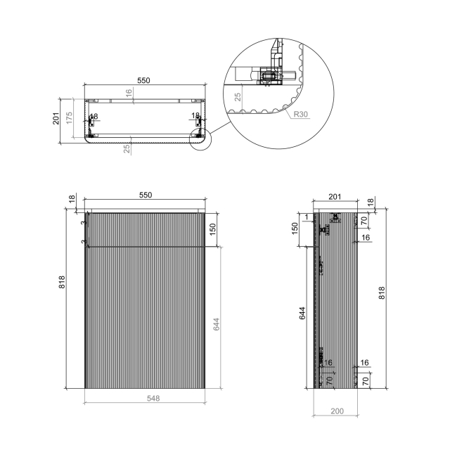 Signature Lucille Back to Wall WC Toilet Unit 550mm Wide - Matt White  | Dimension Image