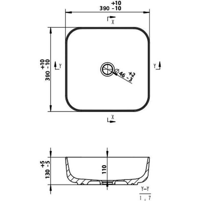 Signature Olmec Square Countertop Basin with Unslotted Waste 390mm Wide 0 Tap Hole - Matt White