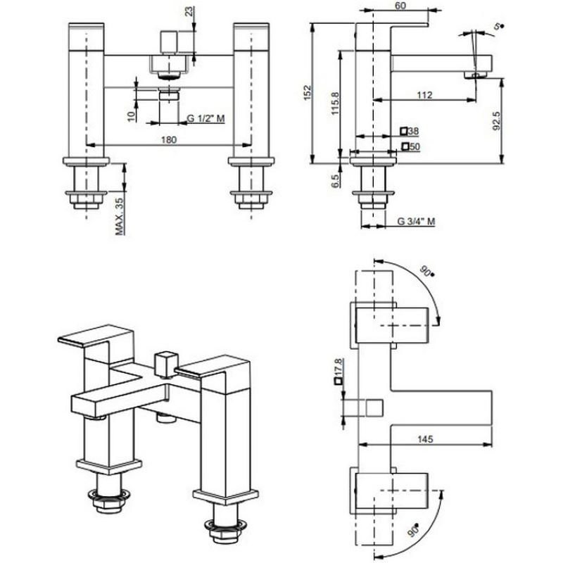 Vema Lys Bath Shower Mixer Tap with Shower Kit - Chrome