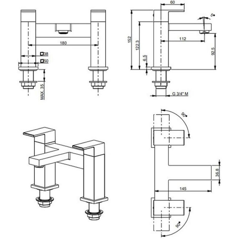 Vema Lys Bath Filler Tap Pillar Mounted - Chrome