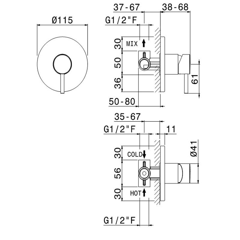 Vema Maira Manual Concealed Shower Valve Single Handle - Chrome