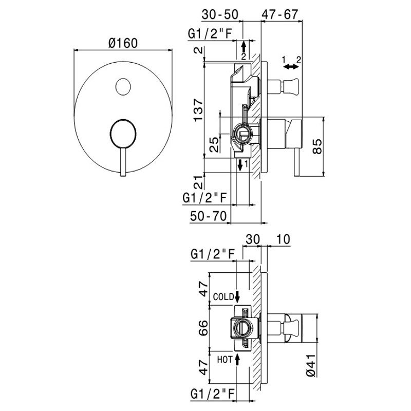 Vema Maira Manual Concealed Shower Valve with Diverter Single Handle - Chrome