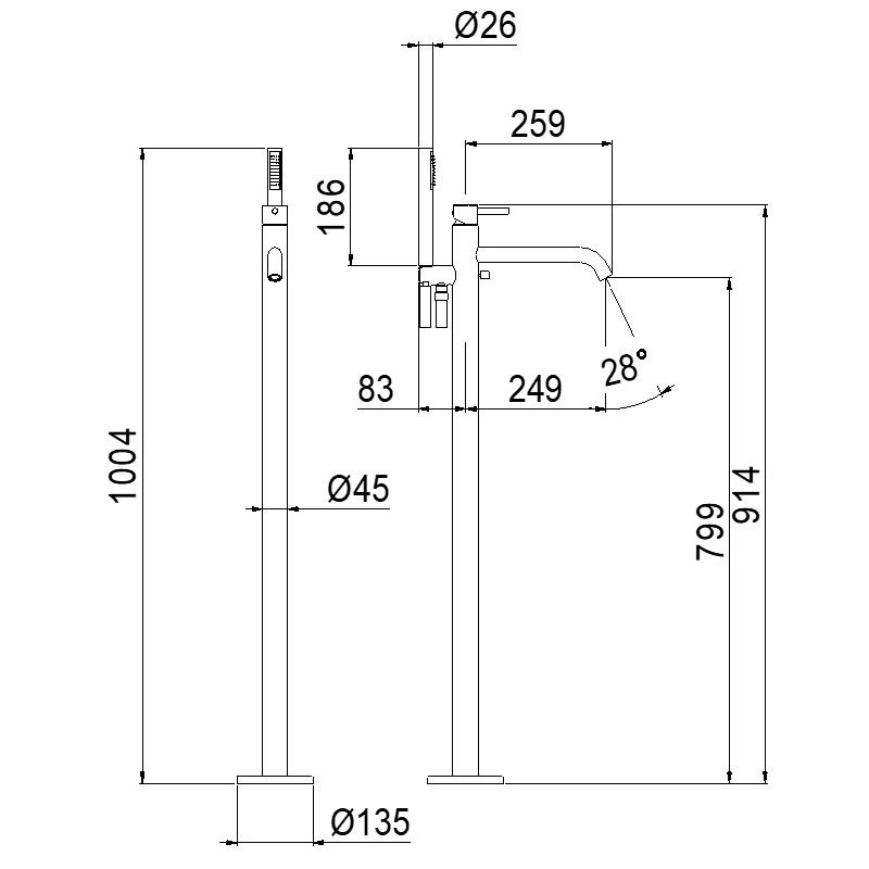 Vema Maira Freestanding Bath Shower Mixer Tap with Shower Kit - Matt Black