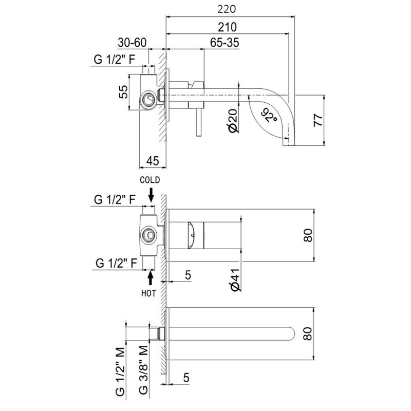 Vema Maira Basin Mixer Tap Wall Mounted - Chrome