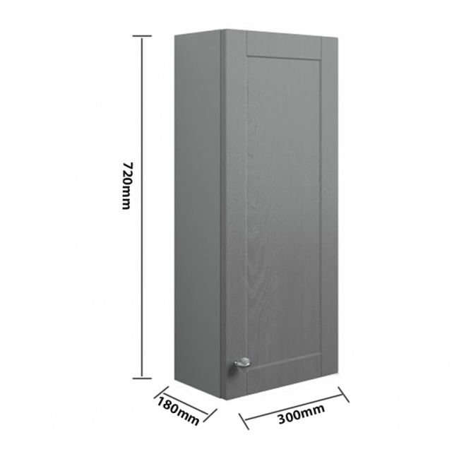 Signature Malmo Wall Hung 1-Door Storage Unit 300mm Wide - Grey Ash