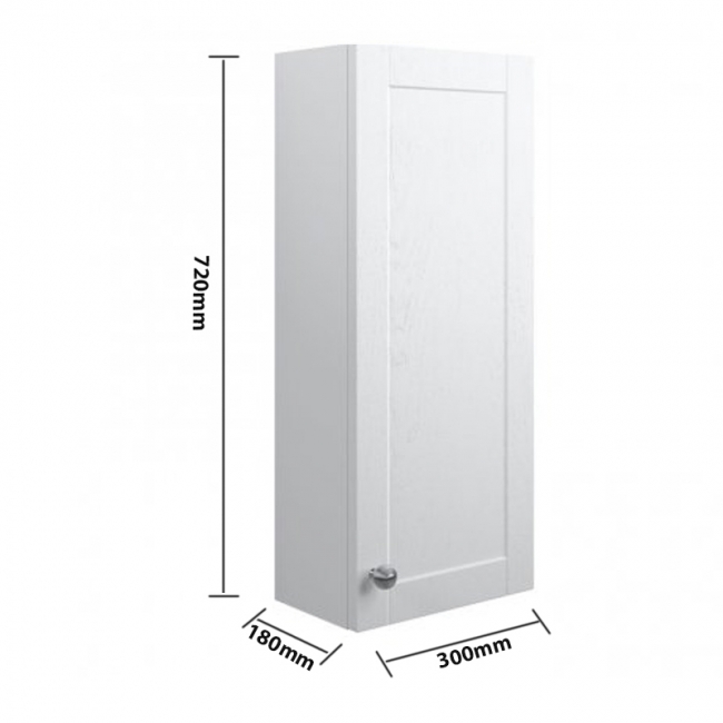 Signature Malmo Wall Hung 1-Door Storage Unit 300mm Wide - Satin White Ash