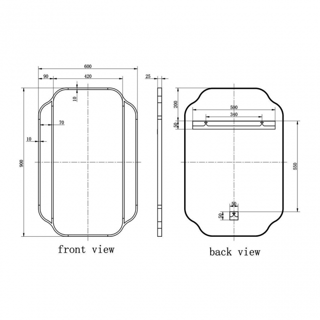 Signature Marco Bathroom Mirror 900mm H x 600mm W - Black  | Dimension Image