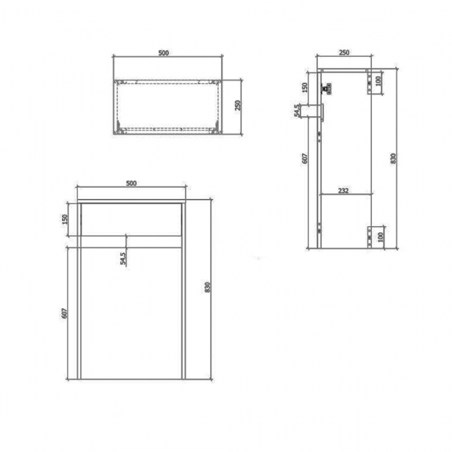 Signature Helsinki Back to Wall WC Toilet Unit 500mm Wide - Seville Oak  | Dimension Image