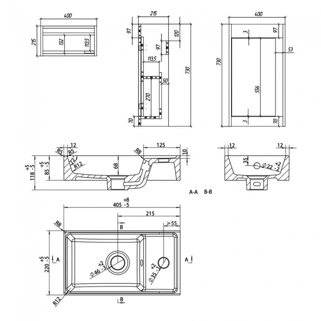 Signature Helsinki Floor Standing 1-Door Vanity Unit with Basin 410 Wide - Matt Misty Blue  | Dimension Image