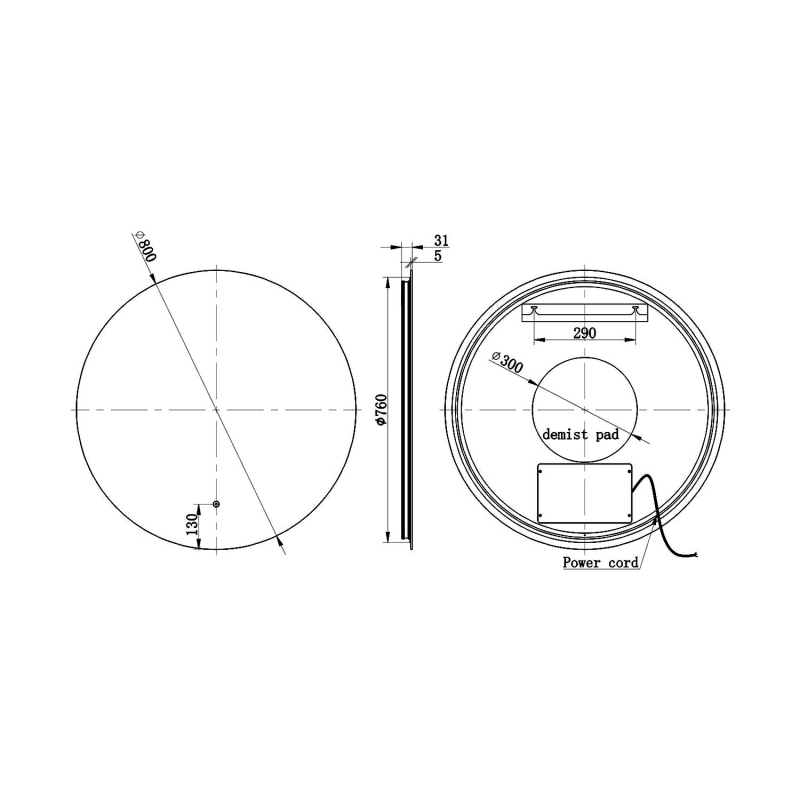 Signature Matilda Round Back-Lit LED Bathroom Mirror with Touch Sensor 800mm Diameter