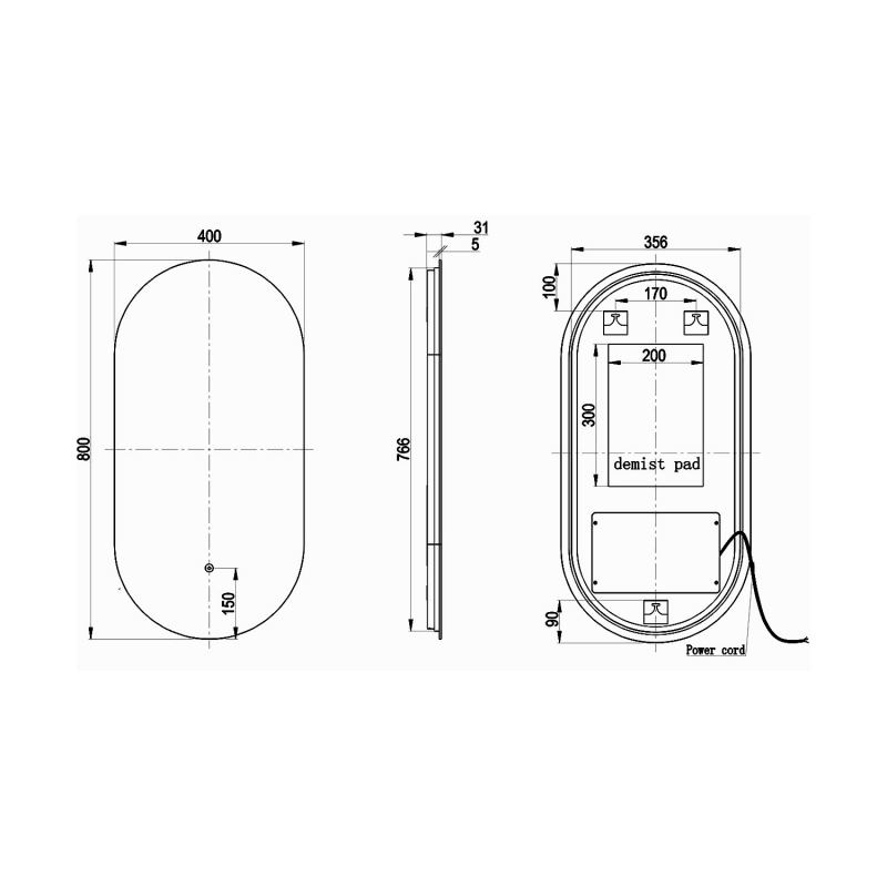 Signature Matilda Oblong Back-Lit LED Bathroom Mirror with Demister Pad 800mm H x 400mm W