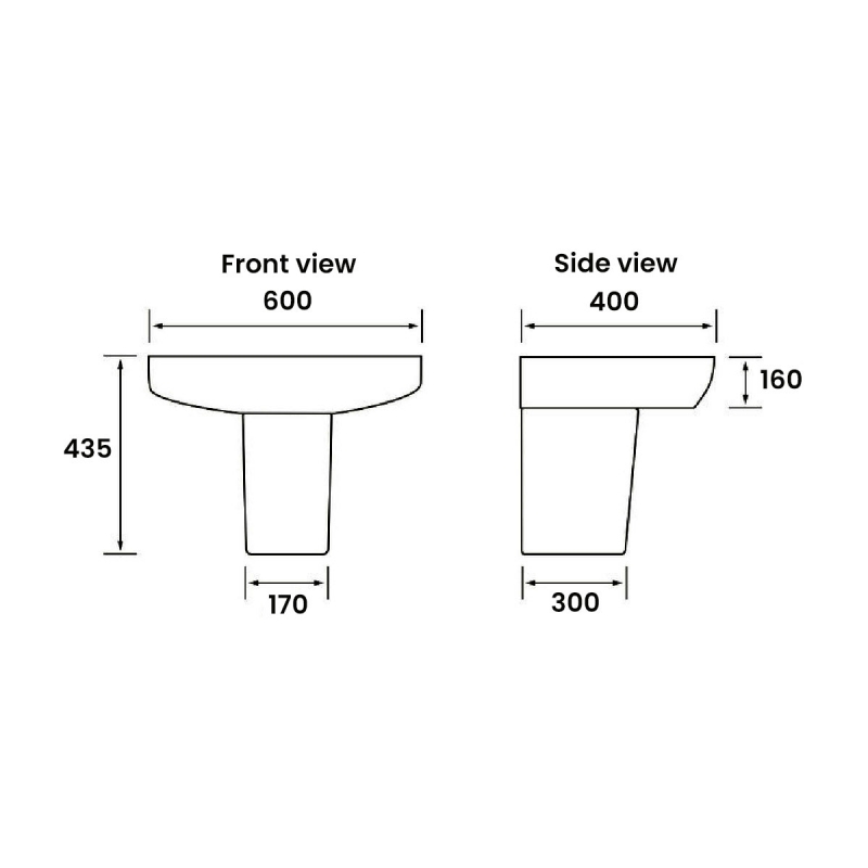 Signature Poseidon Basin and Semi Pedestal 600mm Wide - 1 Tap Hole