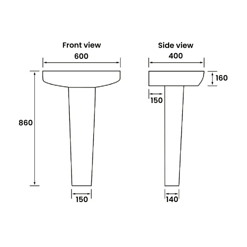 Signature Poseidon Basin and Full Pedestal 600mm Wide - 1 Tap Hole