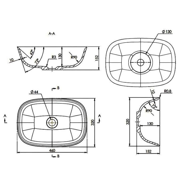 Signature Mineral Sit-On Countertop Basin 460mm Wide 0 Tap Hole - White