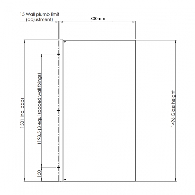 Signature Fixed Single Panel Bath Screen 1500mm H x 300mm W - Silver