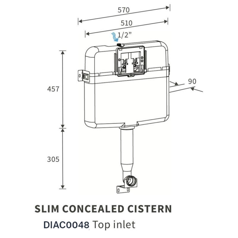 Signature Slim Plastic Concealed Cistern 457mm H x 570mm W - White