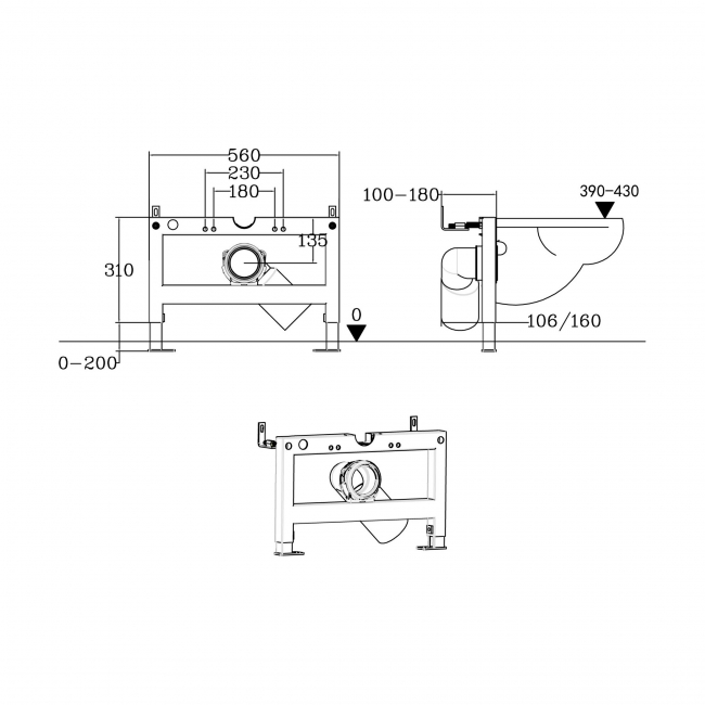 Signature Wall Hung WC Frame 310mm H x 525mm W - Blue