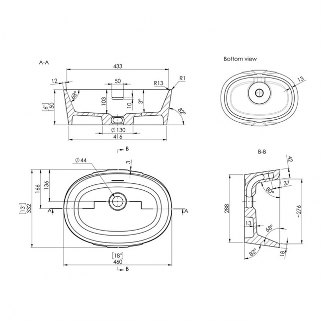 Signature Motif Sit-On Countertop Basin 460mm Wide 0 Tap Hole - White