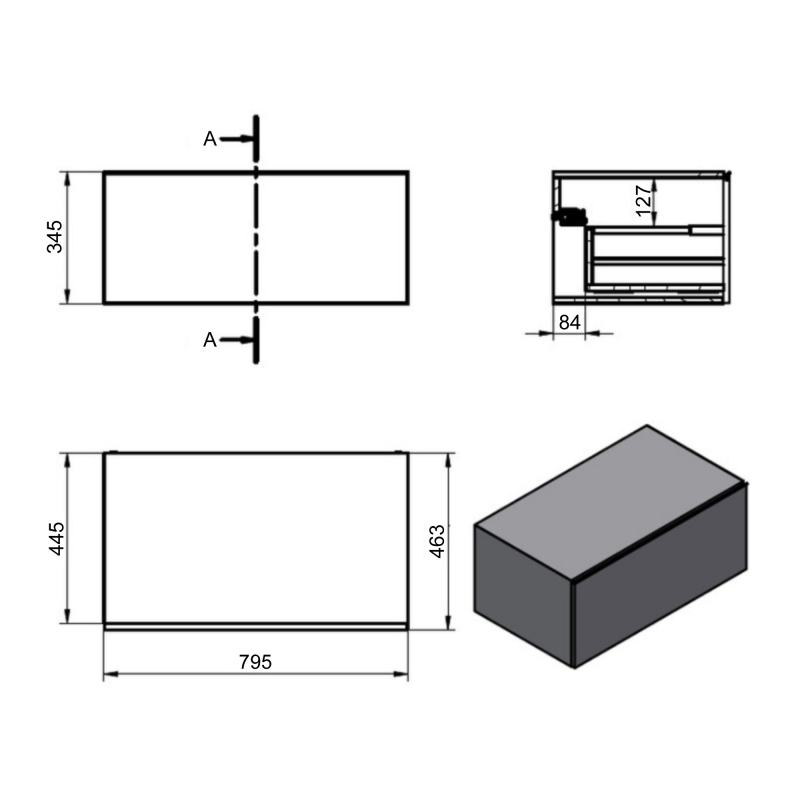 Signature Grove Wall Hung Storage Unit 800mm Wide - Grey Marble