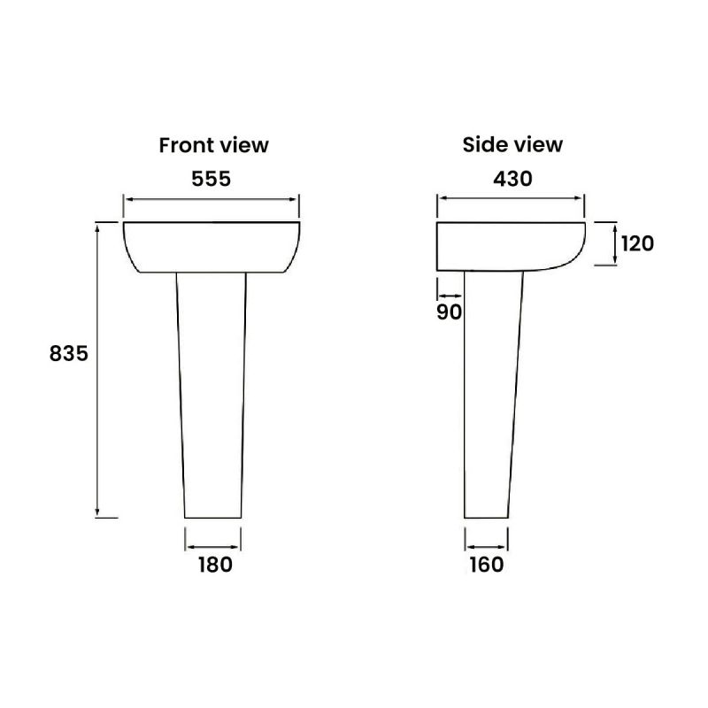 Signature Nazca Basin and Full Pedestal 555mm Wide - 1 Tap Hole