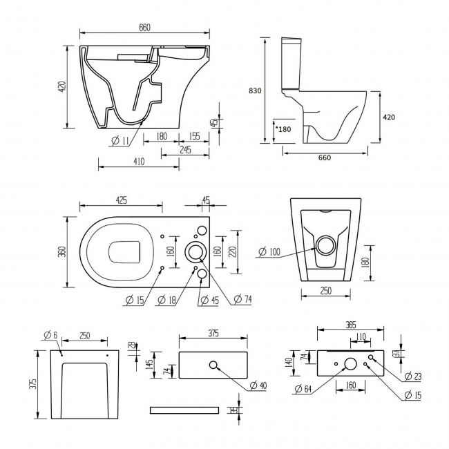 Signature Nazca Close Coupled Open Back Rimless Toilet with Push Button Cistern - Soft Close Seat
