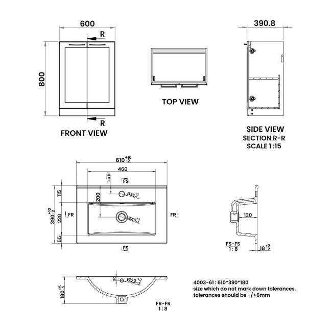Signature Nouveau Floor Standing 2-Door Vanity Unit with Basin 615mm Wide - Matt White