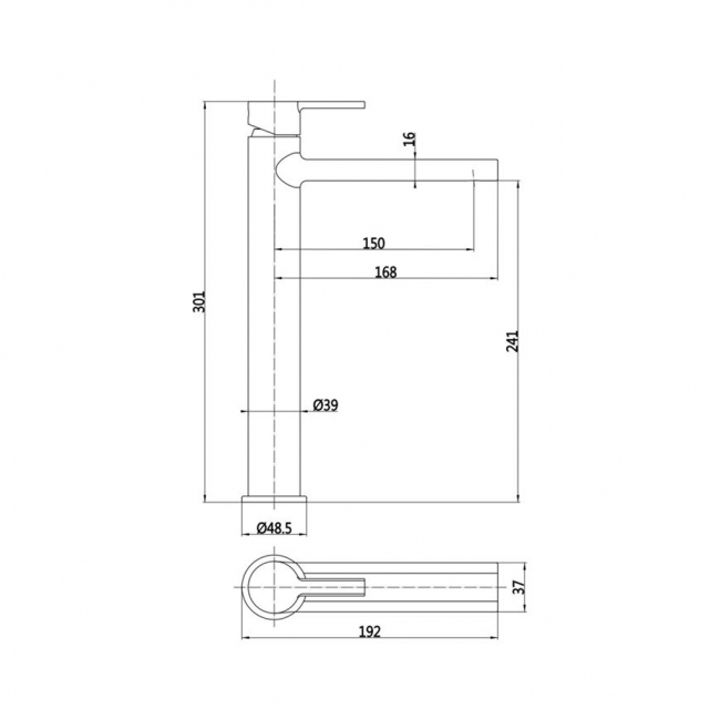 Signature Onyx Tall Basin Mixer Tap Single Handle - Chrome  | Dimension Image