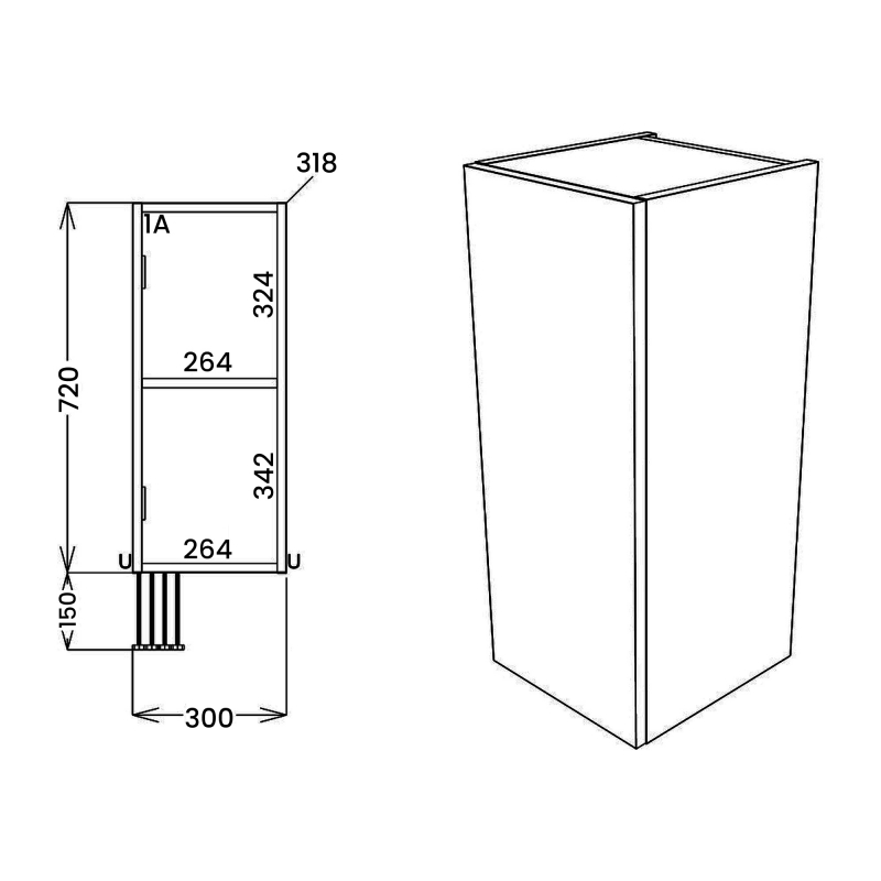Signature Oslo Floor Standing 1-Door Base Unit 300mm Wide - White Gloss