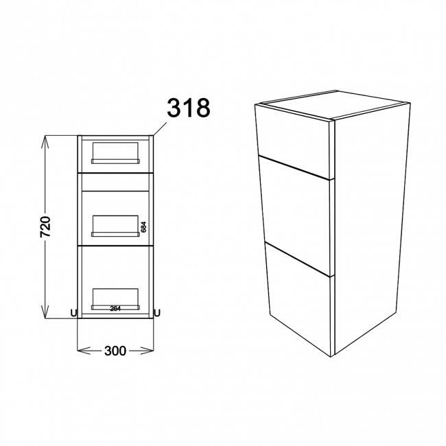 Signature Oslo Floor Standing 3-Drawer Storage Unit 300mm Wide - Light Grey Gloss