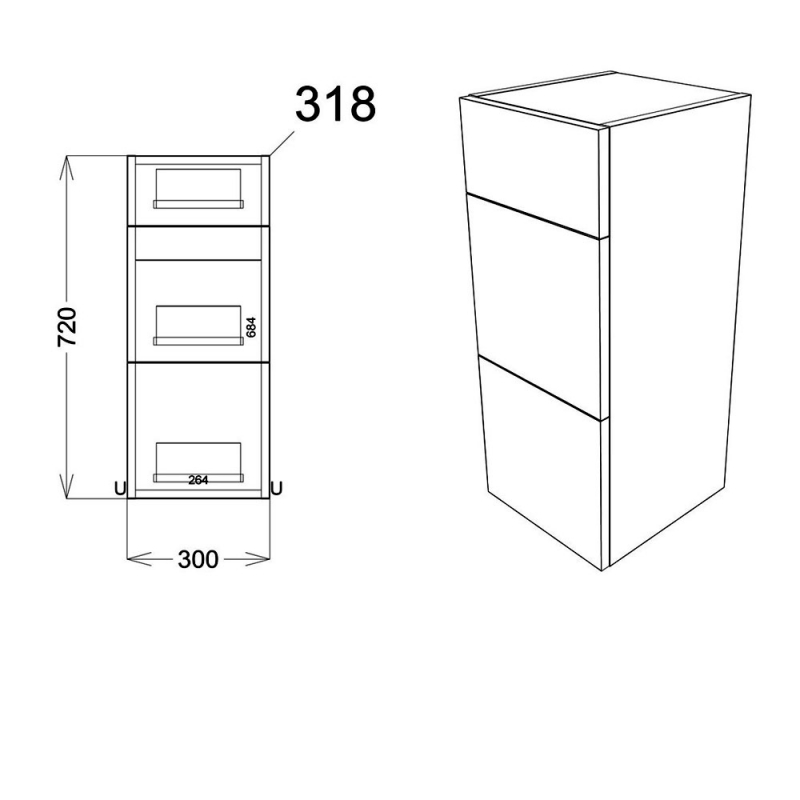 Signature Oslo Floor Standing 3-Drawer Storage Unit 300mm Wide - White Gloss