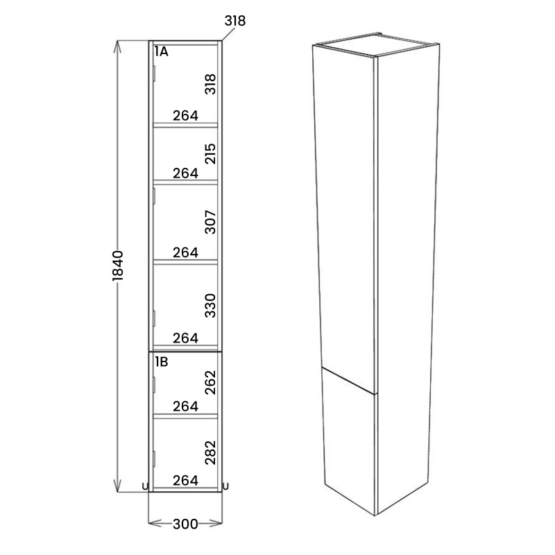 Signature Oslo Floor Standing 2-Door Tall Unit 300mm Wide - Nebraska Oak