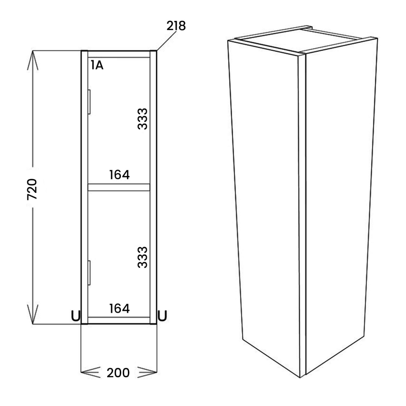 Signature Oslo Wall Hung 1-Door Storage Unit 200mm Wide - Light Grey Gloss