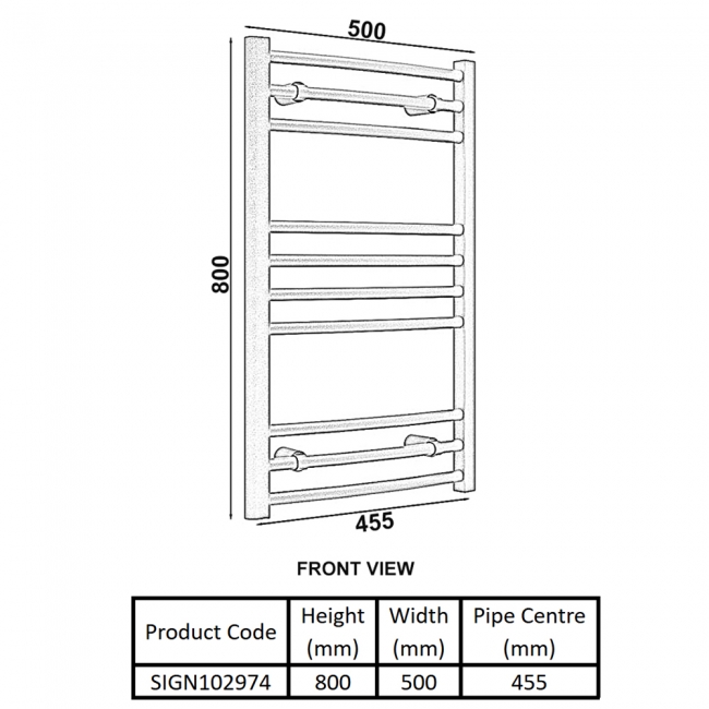 Signature Paragon Curved Heated Towel Rail 800mm H x 500mm W - Chrome